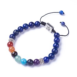 Ляпис-Лазурь Чакра ювелирные изделия, браслеты из бисера натурального и синтетического смешанного камня, с природными лазурита, Результаты сплава и нейлоновый шнур, прямоугольник с символом ом, 2 дюйм ~ 3 дюйм (5.2~7.6 см)