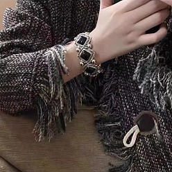 Черный Браслеты из акриловых бусин из сплава, Браслеты из искусственной бирюзы для женщин, ромб, античное серебро, чёрные, 7-1/2 дюйм (19 см)