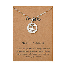 Aries Alloy Constellation Pendant Necklaces, Platinum, Aries, 17.13 inch(43.5cm)