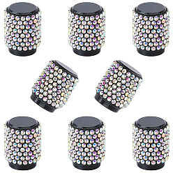 Crystal AB 8Pcs Rubber Rhinestone Tire Valve Stem Caps, Column, Crystal AB, 17x13.5mm, Inner Diameter: 7mm