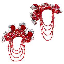 Красный Аксессуары для цветочных полиэстеровых украшений, с пластиковыми шариками и горным хрусталем, швейные украшения, красные, 170x145x20 мм