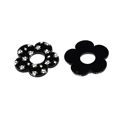 Черный Акриловые подвески с цветочным принтом, чёрные, 33.5x33.5x2 мм, отверстие : 1.6 мм