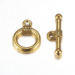 Antique Golden Tibetan Style Alloy Toggle Clasps, Cadmium Free & Nickel Free & Lead Free, Antique Golden, 15x11mm, Hole: 2mm