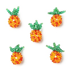 Ананас Подвески из нейлоновой проволоки и стеклянных бусин ручной работы, с круглой бусиной из стеклянного жемчуга, ананас, ананас, 30x16x16 мм, отверстие : 3x5 мм