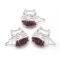Garnet Natural Garnet Big Pendants, with Brass Findings, Animal, Platinum, 45x50.5x6mm