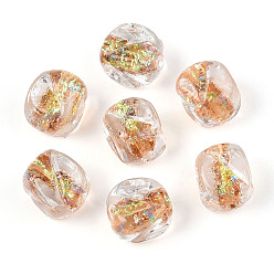 Сэнди Коричневый Ручной работы бусины фольги, кубоид, граненые, песчаный коричневый, 12~13x10.2~11x10.2~11 мм, отверстие : 1.2~1.5 мм, около 40 шт / нитка, 19.29~19.69'' (49~50 см)