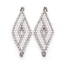 Белый Японский бисер miyuki & toho ручной работы ссылки, Ткацкий станок, ромб, белые, 40.7~42x16.4~17x1.7~1.9 мм, отверстие : 1.2~1.4 мм