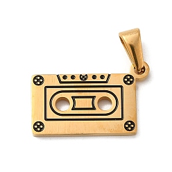 Золотой Вакуумное покрытие pvd 304 подвески из нержавеющей стали, с эмалью, долговечный, магнитофон очарование, золотые, 14.5x22.5x1.5 мм, отверстие : 6.3x2.8 мм