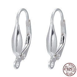 Silver 925 Sterling Silver Leverback Hoop Earrings Findings, Silver, 17x10x3.5mm, Hole: 1mm, Pin: 1.5mm