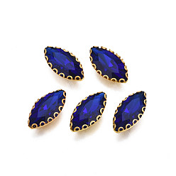 Dark Blue Sew on Rhinestone, Transparent Glass Rhinestones, with Iron Prong Settings, Faceted, Horse Eye, Dark Blue, 15.5x8x4.5mm, Hole: 0.9mm