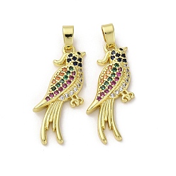 Настоящее золото 18K Латунные микро проложить кубического циркония подвески, без кадмия, без никеля и без свинца, подвески в виде попугаев, реальный 18 k позолоченный, 27x12x3 мм, отверстие : 5x2.5 мм