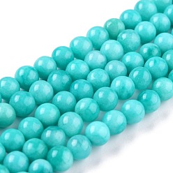 Голубой Натуральный белый нефритовые четки, круглые, окрашенные, голубой, 6 мм, отверстие : 1 мм, около 58~61 шт / нитка, 37.5~38.5 см