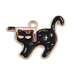 Cat Shape Подвески из сплава хэллоуина с эмалью, форма кошки, 19x25x1.2 мм, отверстие : 2 мм