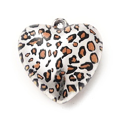 Серебро Акриловые подвески, в форме сердца с леопардовым принтом, с петлей, серебряные, 36.5x35x18 мм, отверстие : 2.5 мм