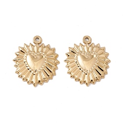 Золотой Ионное покрытие (ip) 304 подвески из нержавеющей стали, плоско-круглые с сердцем, золотые, 23x20x2.5 мм, отверстие : 1.2 мм