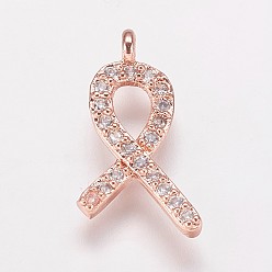 Розовое Золото Латуни циркония кубической подвески, лента, прозрачные, розовое золото , 16x9x2 мм, отверстие : 1 мм