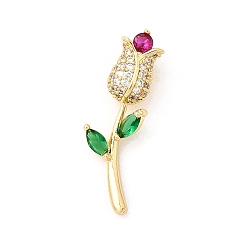 Light Gold Латунные микро проложить кубического циркония подвески, цветок, золотой свет, 28x9x3.5 мм, отверстие : 3x4 мм