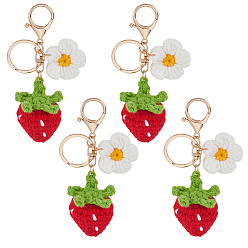 Red Yarn Woven Keychains, with Alloy Lobster Claw Clasps, Strawberry, Golden, Red, 114.5mm