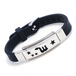 Skorpion Edelstahl-Gliederarmband mit Sternbild und Silikonkordeln, Skorpion, 8-7/8 Zoll (22.5 cm)