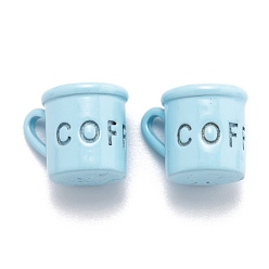 Лазурный Окрашенного распылением медные подвески, чашка со словом кофе, лазурный, 9x12x8 мм, отверстие : 3.5x1.5 мм