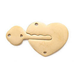 Golden 304 Stainless Steel Split Pendants, Key and Heart Lock, Golden, 26x44.5x1.4mm, Hole: 2mm