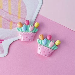 Розовый Непрозрачные кабошоны из смолы, растения в цветочных горшках, туманная роза, 19.5x21x6.5 мм