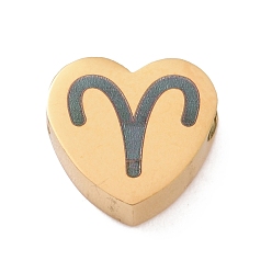 Овен 304 из нержавеющей стали бусы, сердце с рисунком созвездия, золотые, Овен, 7.5x8x3 мм, отверстие : 2 мм