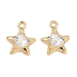 Настоящее золото 18K Подвески из латуни с прозрачным фианитом, звезды прелести, реальный 18 k позолоченный, 12.5x10.5x4 мм, отверстие : 1.4 мм