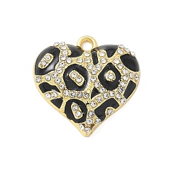 Golden Alloy Enamel Pendants, with Rhinestone, Leopard Heart Charms, Golden, 19.5x20x5mm, Hole: 2mm