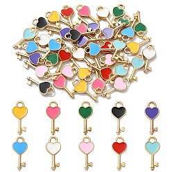Color mezclado 40 piezas 10 colores colgantes de aleación de esmalte, llave con encantos de corazón, la luz de oro, color mezclado, 16x7x2 mm, agujero: 1.8 mm, 10 colores, 4 piezas / color, 40 PC.
