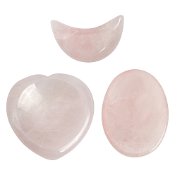 Rose Quartz 3Pcs 3 Style Natural Rose Quartz Massager, for Healing Reiki Stress Relief, Heart & Oval & Moon, 30~40x20.5~40x5~9.5mm, 1pc/style