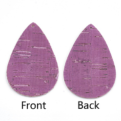 Orchid PU Leather Big Pendants, teardrop, Orchid, 55.5x36x1.5mm, Hole: 1.5mm