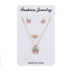 Золотой Комплекты из эмалевых ожерелий, серег-гвоздиков и колец с бабочками, с бумажной карточкой, золотые, 380 мм