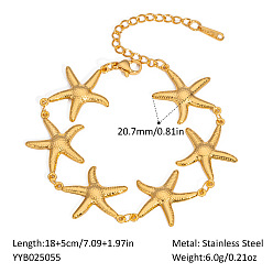 Морская звезда Нержавеющая сталь ссылка браслеты для женщин, реальный 18 k позолоченный, морская звезда, 7-1/8 дюйм (18 см)