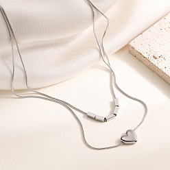Нержавеющая Сталь Цвет 304 двухслойные ожерелья из нержавеющей стали с подвеской в виде сердца для женщин, не тускнеет, цвет нержавеющей стали, 15.63 дюйм (39.7 см)