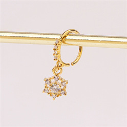 Снежинка Латунные микропаве прозрачные кубические цирконии подвески кольца для носа, золотые, снежинка, 8 мм