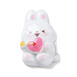 Белый Кабошоны из непрозрачной смолы ко Дню святого Валентина, кролик, белые, 26.5x17.5x9 мм