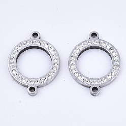 Crystal 304 Stainless Steel Links connectors, with Rhinestone, Ring, Stainless Steel Color, Crystal, 21x16x2mm, Hole: 1.5mm