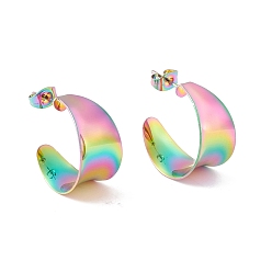 Rainbow Color Ионное покрытие (ip) 304 массивные серьги-гвоздики в форме буквы «С» из нержавеющей стали, полукруглые серьги для женщин, Радуга цветов, 21x11.5 мм, штифты : 0.7 мм