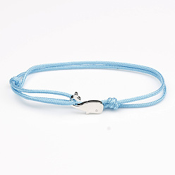 Светло-Голубой Браслеты хлопок шнур, Ювелирные изделия из сплава в виде китов для женщин и мужчин, платина, Небесно-голубой, 5.91~11.81 дюйм (15~30 см)