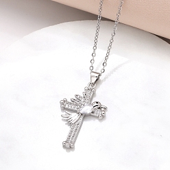 Платина Ожерелье с кулоном из кубического циркония, крестик, платина, 17.72 дюйм (45 см)
