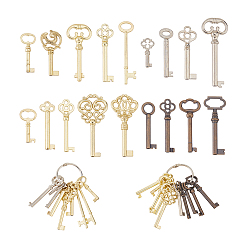 Mixed Color 19Pcs 2 Styles Alloy Universal 19 Skeleton Key Sets, for Doors Cabinets Furniture, Mixed Color, 113~115mm