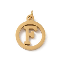 Letter F 304 подвески из нержавеющей стали с соединительным кольцом, золотые, кольцо с буквой-шармом, Буква F, 14.5x12x1.5 мм, отверстие : 3 мм