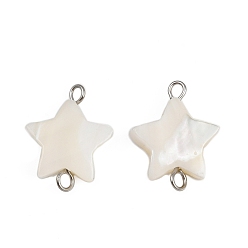 Нержавеющая Сталь Цвет Подвески-звездочки из натуральных ракушек, с 304 двойными петлями из нержавеющей стали, цвет морской раковины, цвет нержавеющей стали, 16~18x12~13x3~4 мм, отверстие : 1.6~2.5 мм
