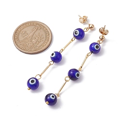 Bleu Nuit Boucles d’oreilles pendantes au chalumeau mauvais œil, boucles d'oreilles à pampilles en acier inoxydable dorées, bleu minuit, 304mm