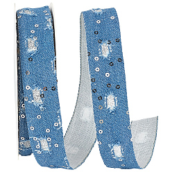 Bleu Ruban en tissu denim, avec des paillettes, pour les accessoires vestimentaires, bleu, 1 pouces (25 mm), 10 verges / rouleau.