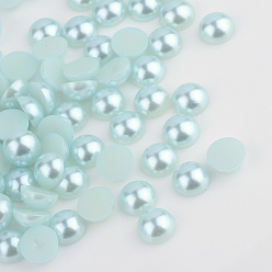 Aqua ABS Plastic Cabochons, Imitation Pearl, Half Round, Aqua, 3x1.5mm, about 10000pcs/bag