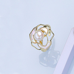 Цветок Натуральный пресноводный жемчуг с кольцами-манжетами из натуральных ракушек, золотые, цветок, внутренний диаметр: 15~19 мм