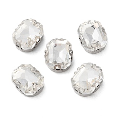 Cristal Octogone coudre sur strass, liens multi-brins, strass de verre, avec montures à griffes en acier inoxydable, accessoires de vêtements, facette, cristal, 10.5x8.5x5mm, Trou: 1mm