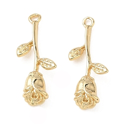 Настоящее золото 18K Латунные подвески, прелести цветка розы, реальный 18 k позолоченный, 21.5x8x4.5 мм, отверстие : 1.4 мм